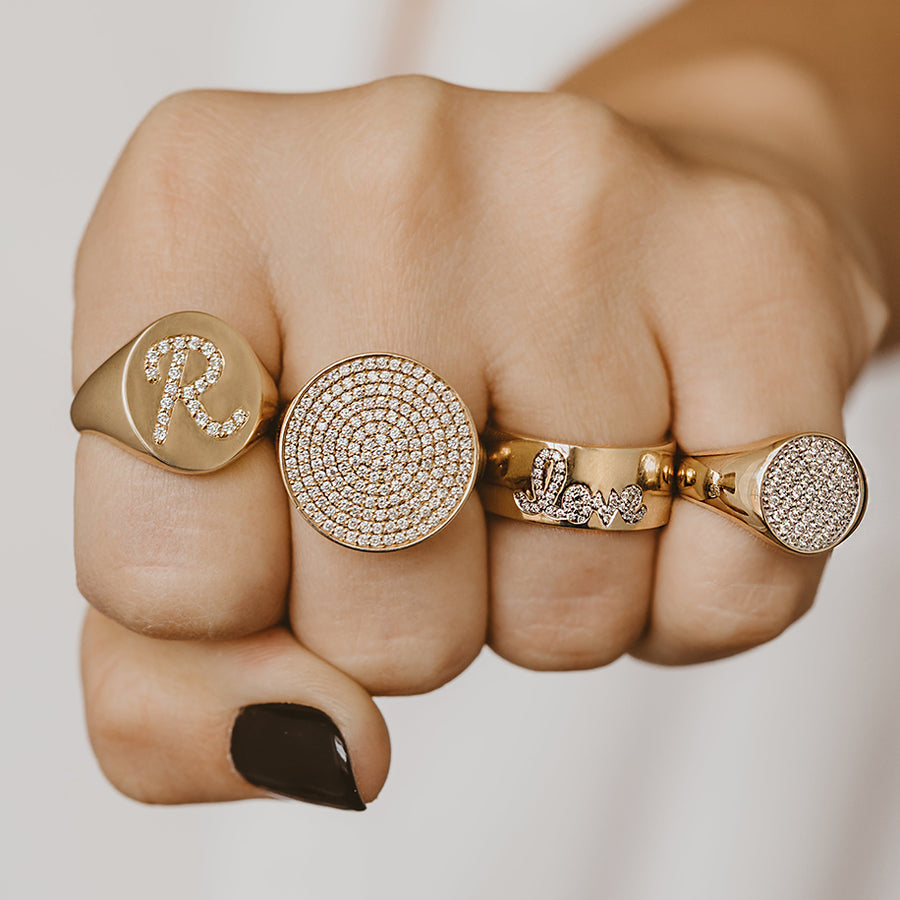 Gold & Diamond Large Pave Signet Ring - Sydney Evan Fine Jewelry