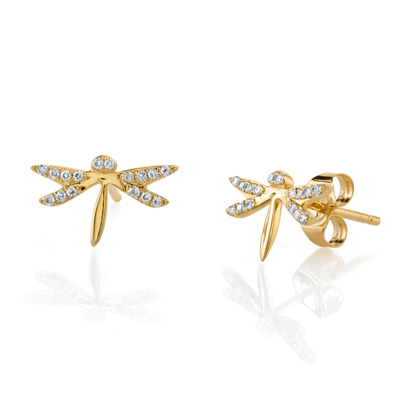 Italian 14k 585 yellow gold dragonfly zircon earrings cec015y