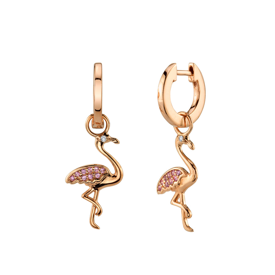 Rose Gold & Diamond Flamingo Charm Hoops - Sydney Evan Fine Jewelry