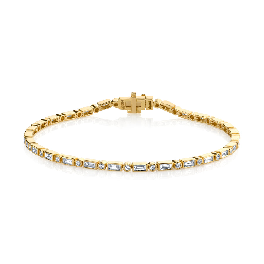 Gold & Diamond Baguette and Round Bezel Eternity Bracelet - Sydney Evan Fine Jewelry