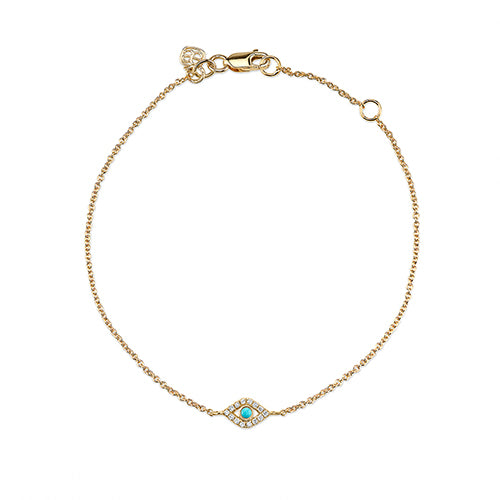 Gold & Diamond Bezel Large Evil Eye Bracelet - Sydney Evan Fine Jewelry