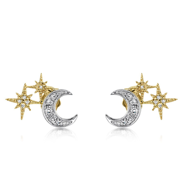 Gold & Diamond Moon and Starburst Stud - Sydney Evan Fine Jewelry