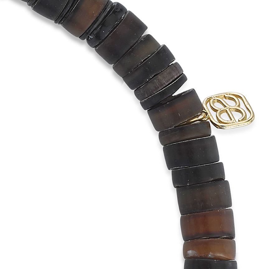 Men's Collection Gold & Diamond Rondelle on Dark Brown Heishi - Sydney Evan Fine Jewelry