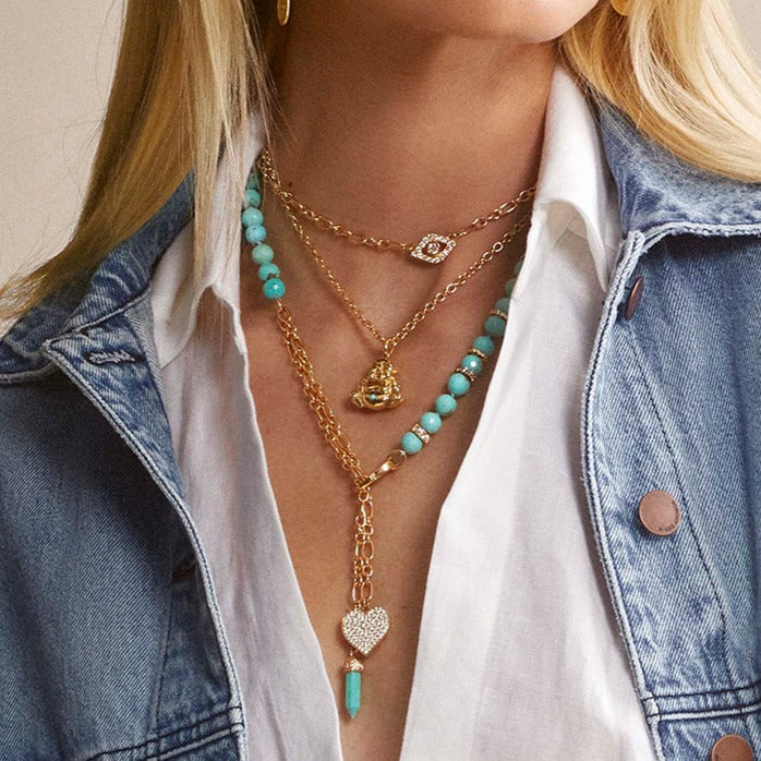 Gold & Diamond Turquoise Multi-Charm Necklace - Sydney Evan Fine Jewelry
