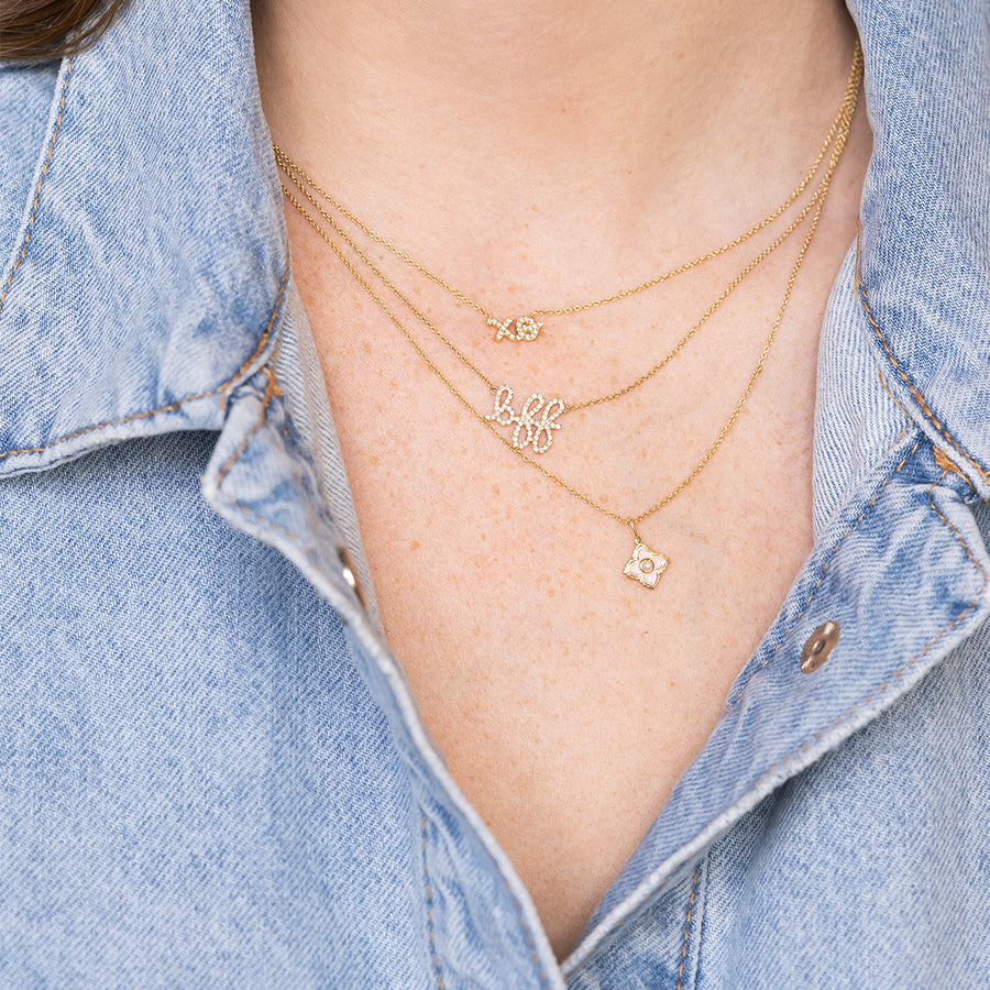 Gold & Pavé Diamond XO Script Necklace - Sydney Evan Fine Jewelry