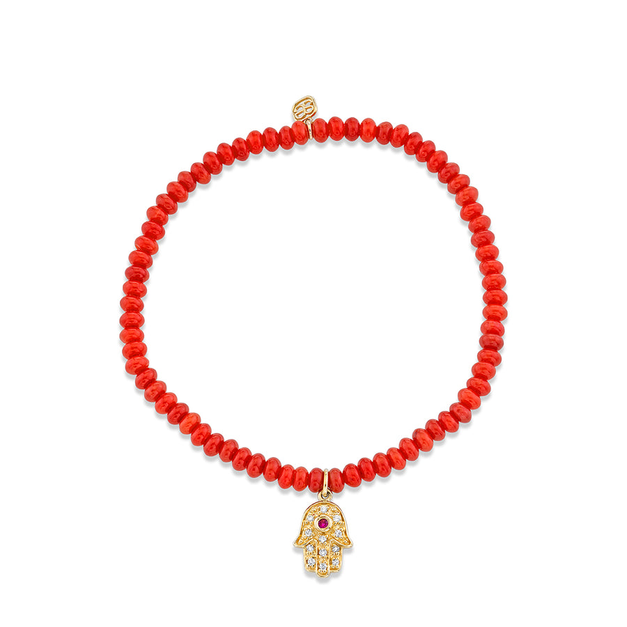 Kids Collection Gold & Diamond Hamsa on Red Bamboo Coral - Sydney Evan Fine Jewelry