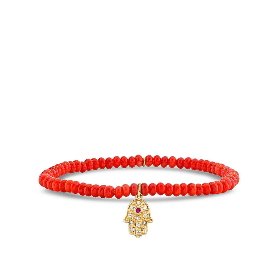 Kids Collection Gold & Diamond Hamsa on Red Bamboo Coral - Sydney Evan Fine Jewelry