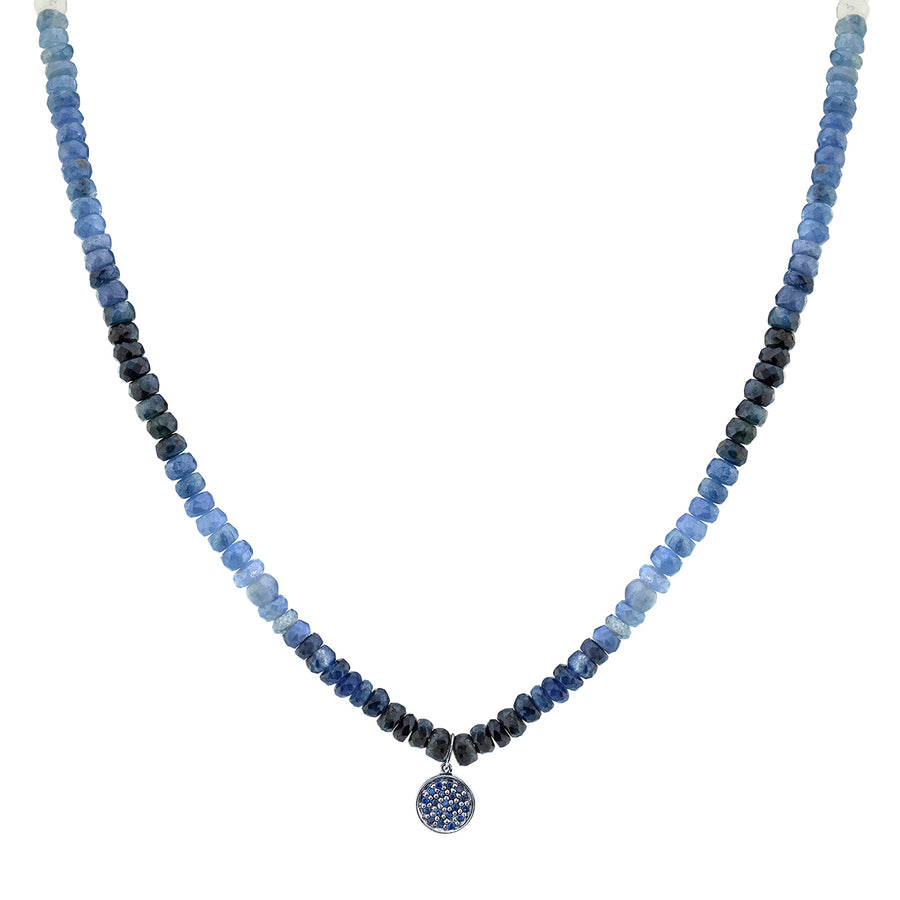 Men's Collection Black Rhodium & Sapphire Mini Disc on Blue Shade Sapphire Necklace - Sydney Evan Fine Jewelry