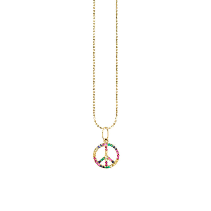 Gold & Rainbow Small Peace Sign Charm - Sydney Evan Fine Jewelry