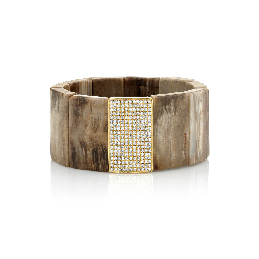Gold & Diamond Large Rectangle Spacer On Dark Petrified Wood - Sydney Evan Fine Jewelry