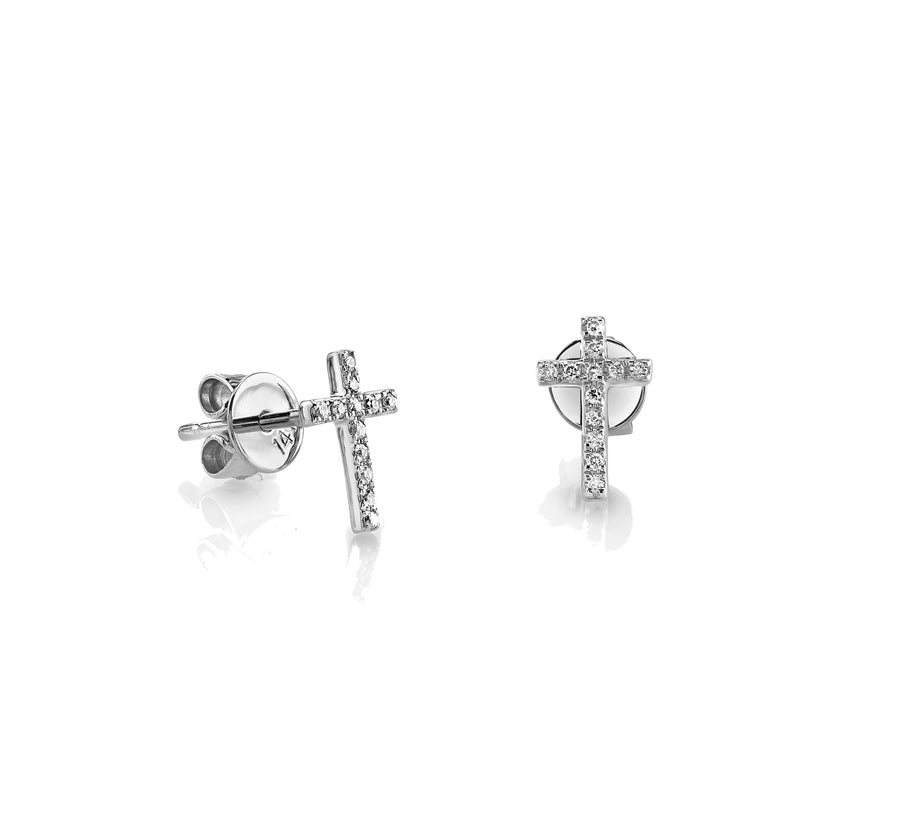 Gold & Diamond Small Cross Stud - Sydney Evan Fine Jewelry