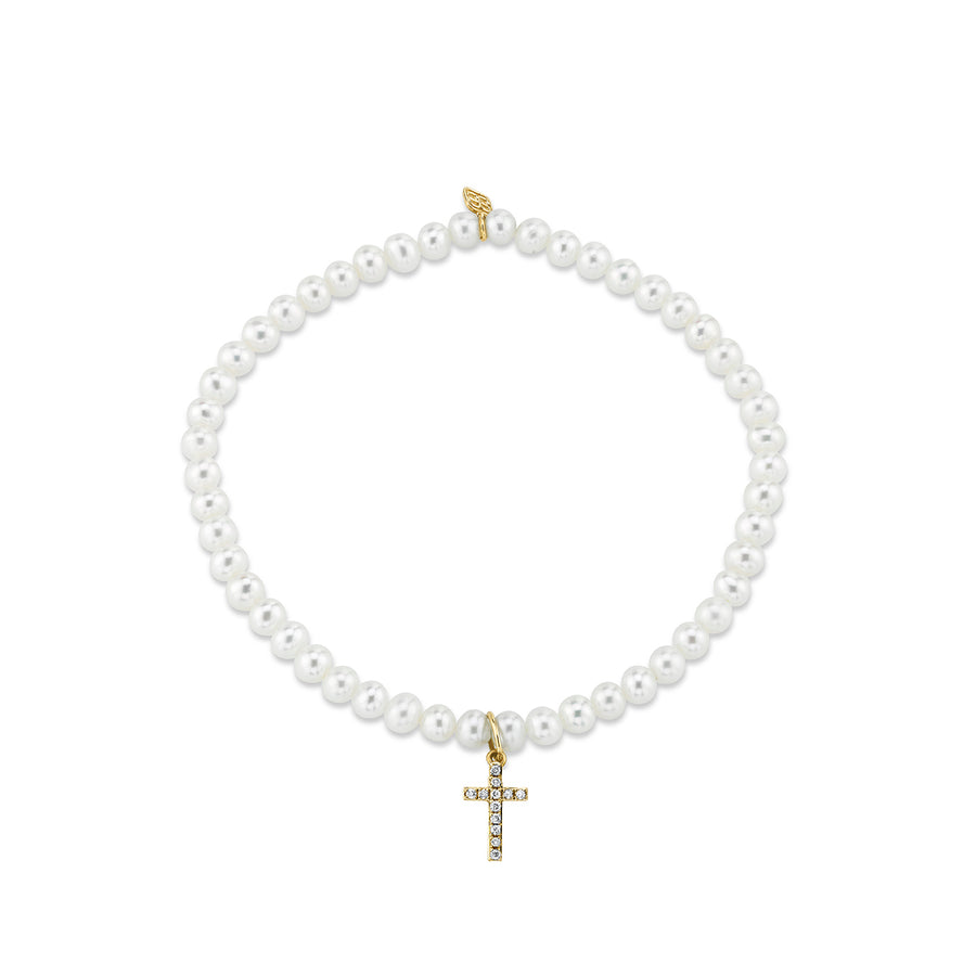 Gold & Diamond Cross on Pearls - Sydney Evan Fine Jewelry