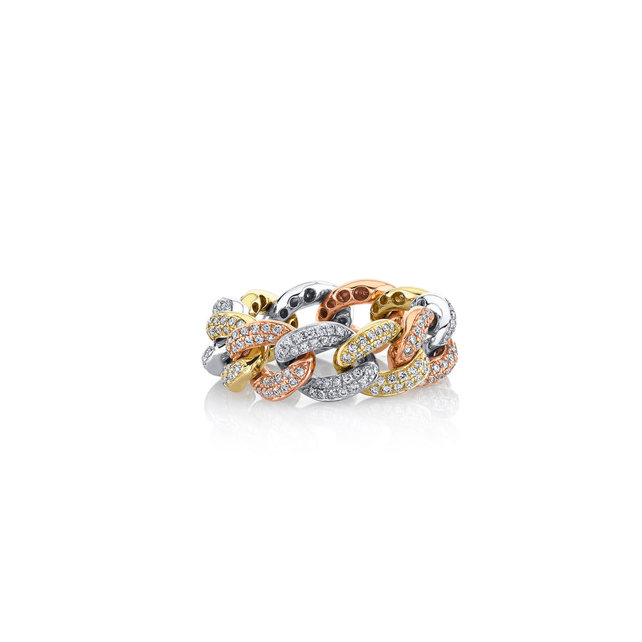 Tri-Tone Gold & Pave Diamond Link Ring - Sydney Evan Fine Jewelry