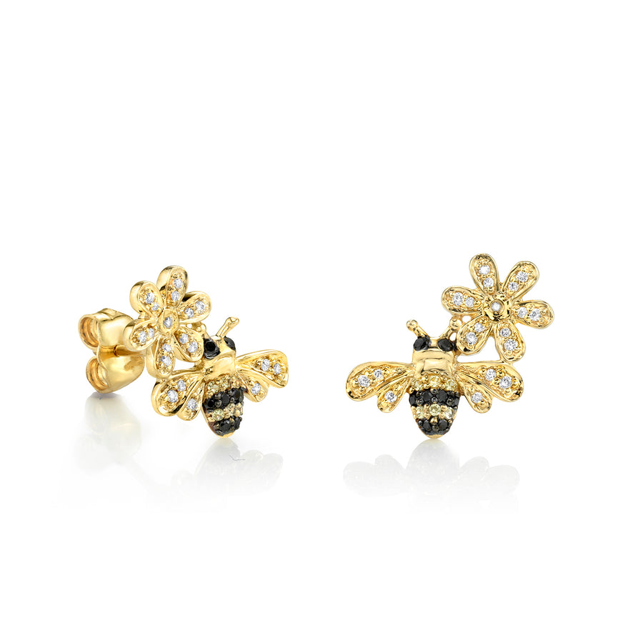 Gold & Diamond Bee & Daisy Stud - Sydney Evan Fine Jewelry