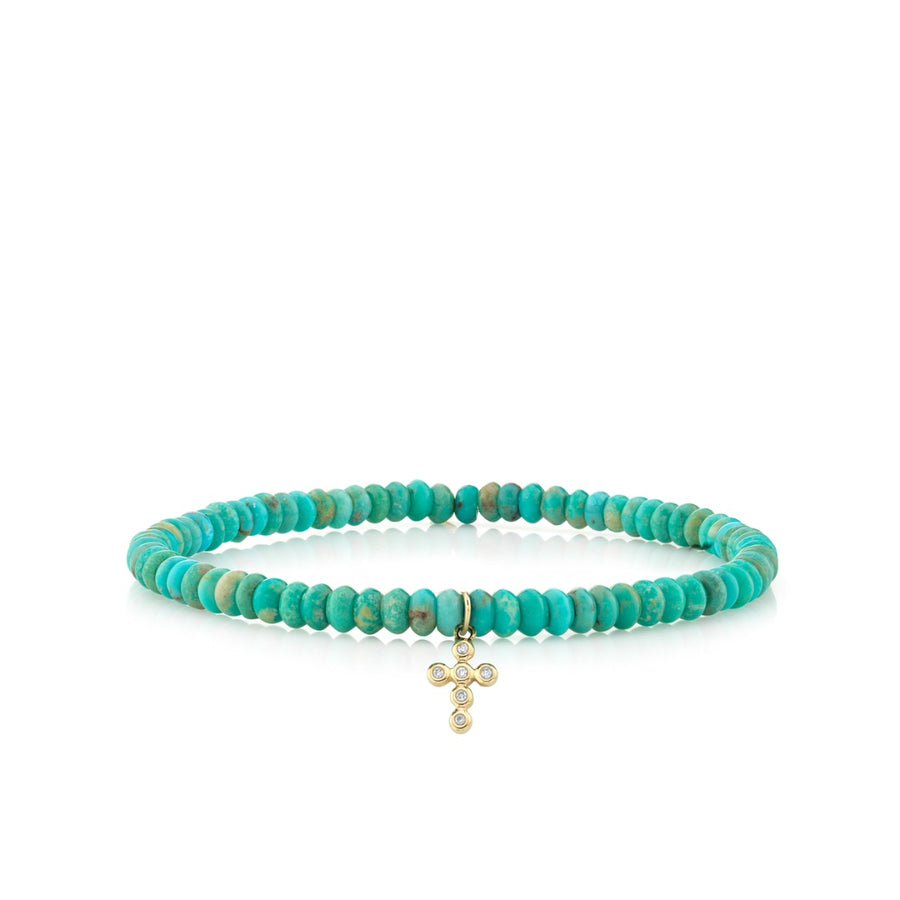 Men's Collection Gold & Diamond Mini Cross on Turquoise - Sydney Evan Fine Jewelry