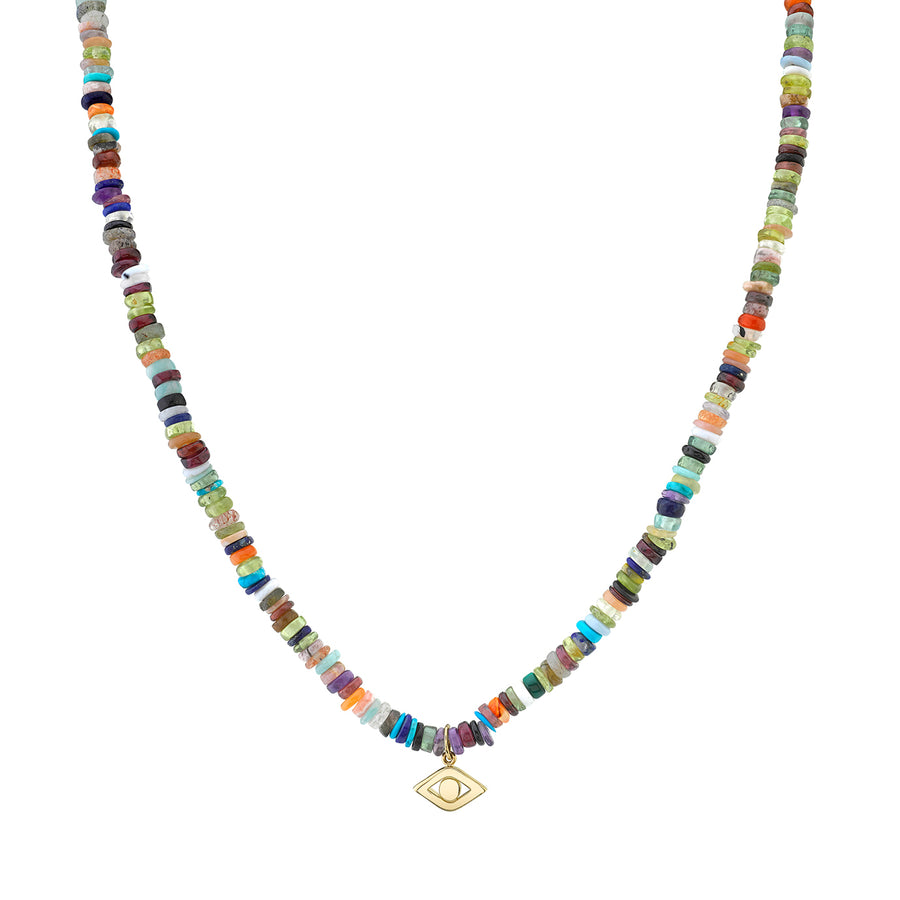 Men's Collection Pure Gold Evil Eye on Rainbow Heishi Necklace - Sydney Evan Fine Jewelry