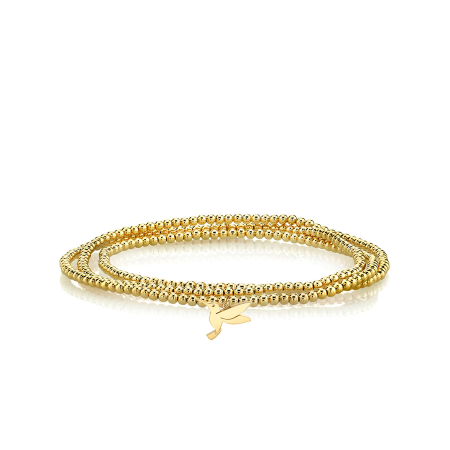 Pure Gold Tiny Hummingbird on Gold Beads - Sydney Evan Fine Jewelry