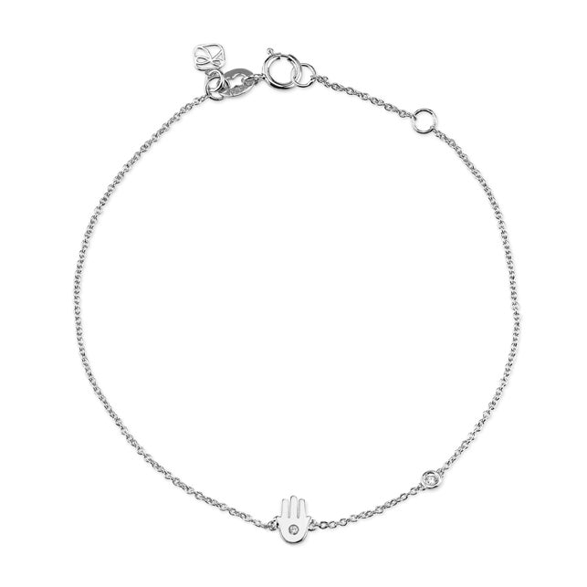Gold Plated Sterling Silver Hamsa Bracelet with Bezel Set Diamond - Sydney Evan Fine Jewelry