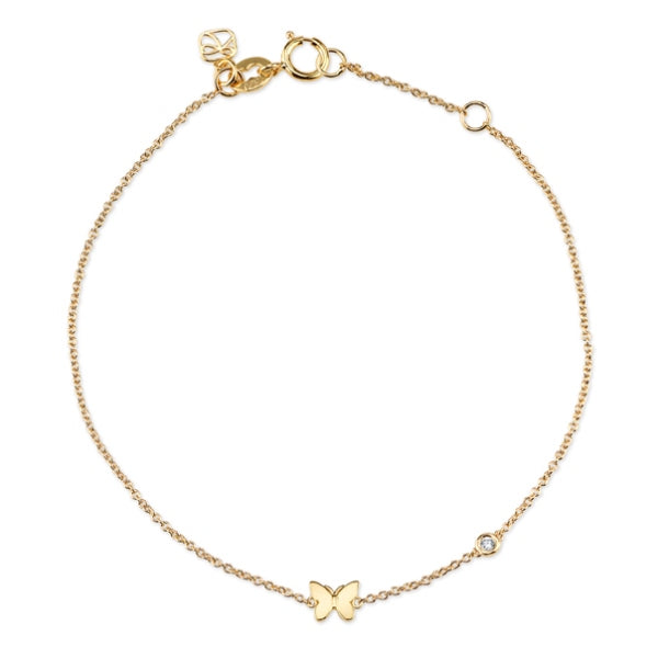 Gold Plated Sterling Silver Buterfly Bracelet with Bezel Set Diamond - Sydney Evan Fine Jewelry