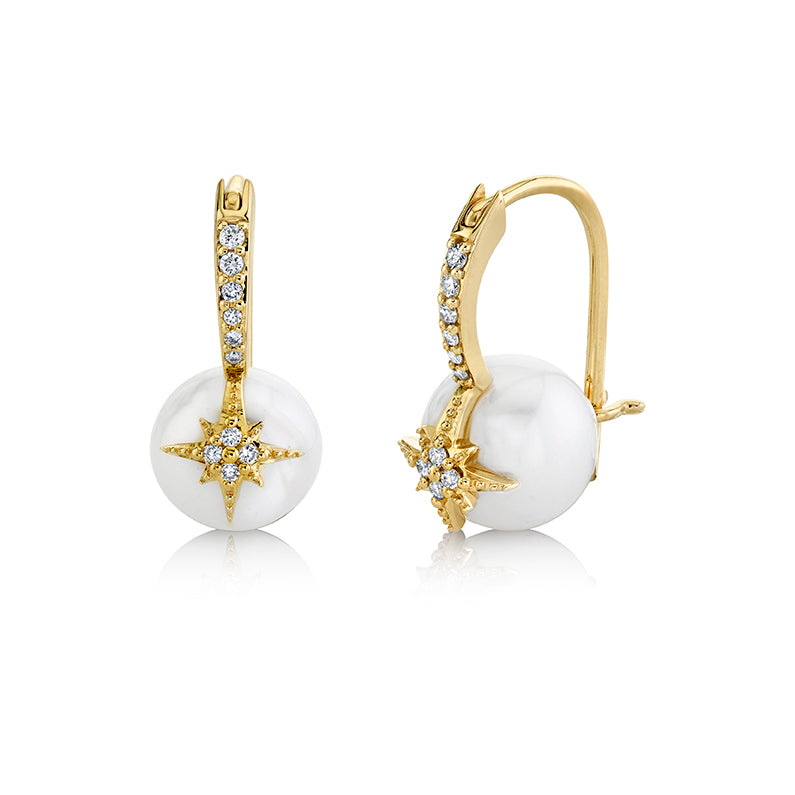 Gold & Diamond Starburst Small Pearl Bead Earrings - Sydney Evan Fine Jewelry