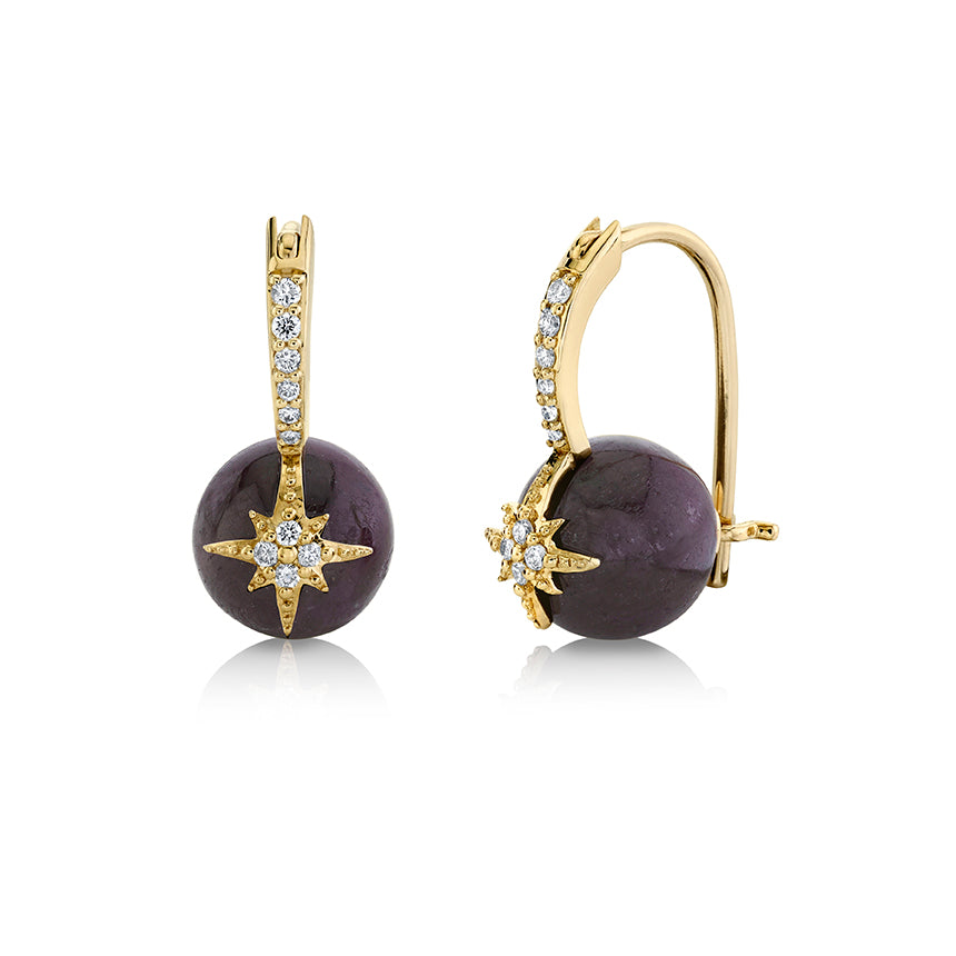 Gold & Diamond Starburst Bordeaux Ruby Earrings - Sydney Evan Fine Jewelry