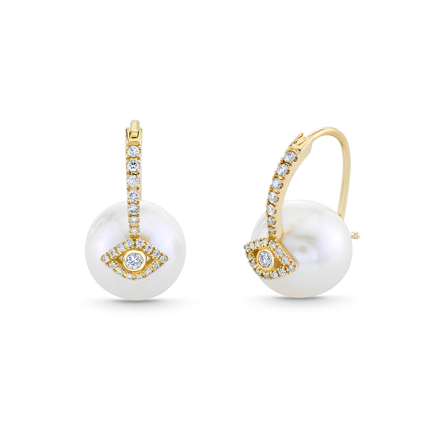Gold & Diamond Evil Eye Pearl Earrings - Sydney Evan Fine Jewelry