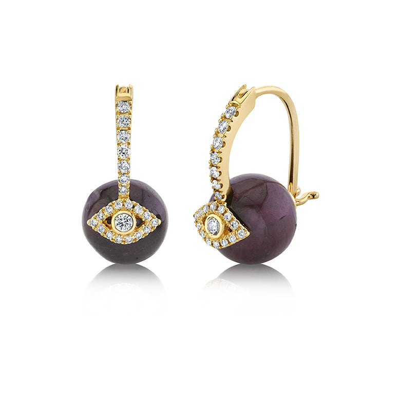 Gold & Diamond Evil Eye Bordeaux Ruby Earrings - Sydney Evan Fine Jewelry