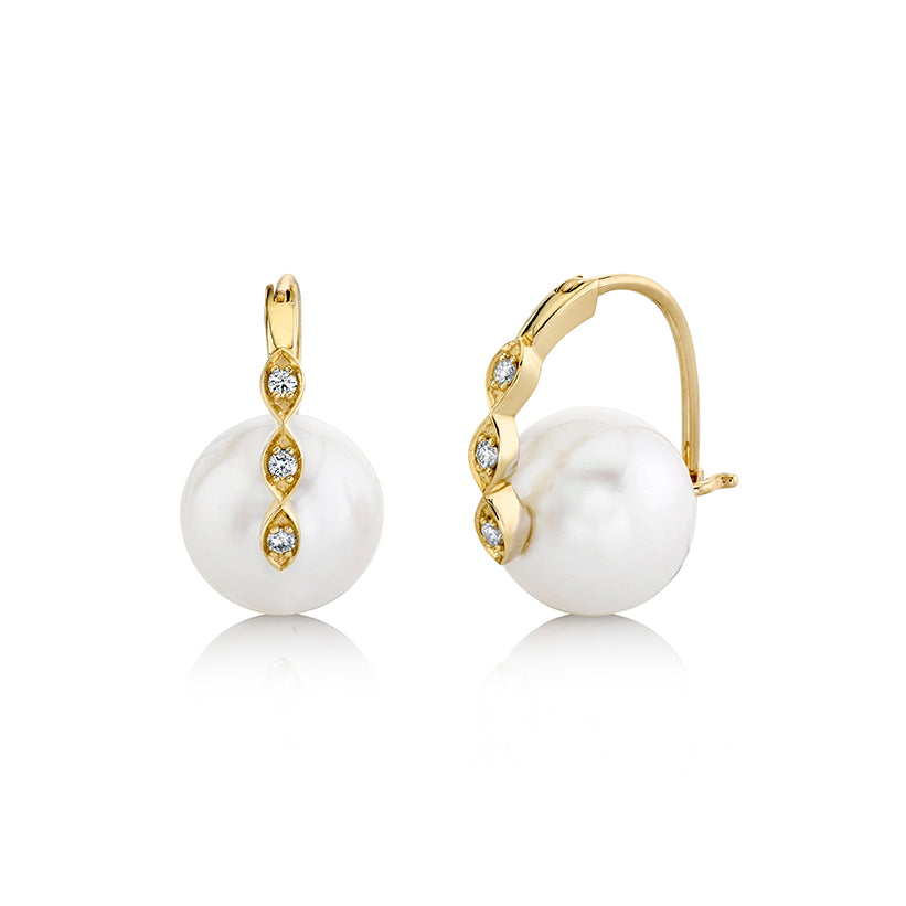 Gold & Diamond Marquise Eye Small Pearl Earrings - Sydney Evan Fine Jewelry