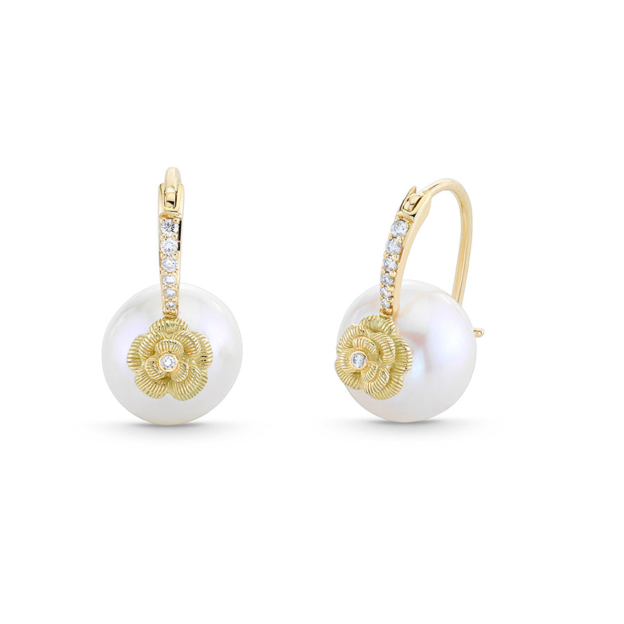 Gold & Diamond Rose Pearl Earrings - Sydney Evan Fine Jewelry
