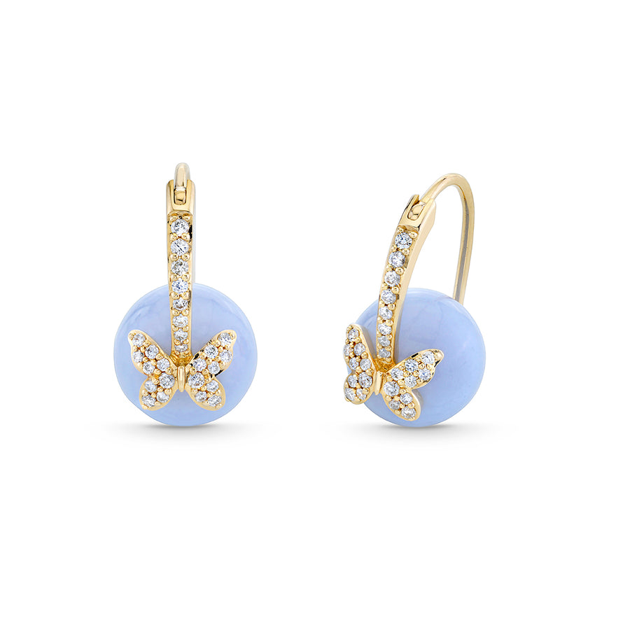 Gold & Diamond Butterfly Blue Lace Agate Earrings - Sydney Evan Fine Jewelry