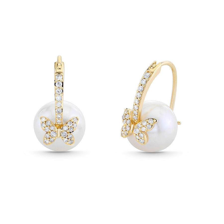 Gold & Diamond Butterfly Pearl Earrings - Sydney Evan Fine Jewelry