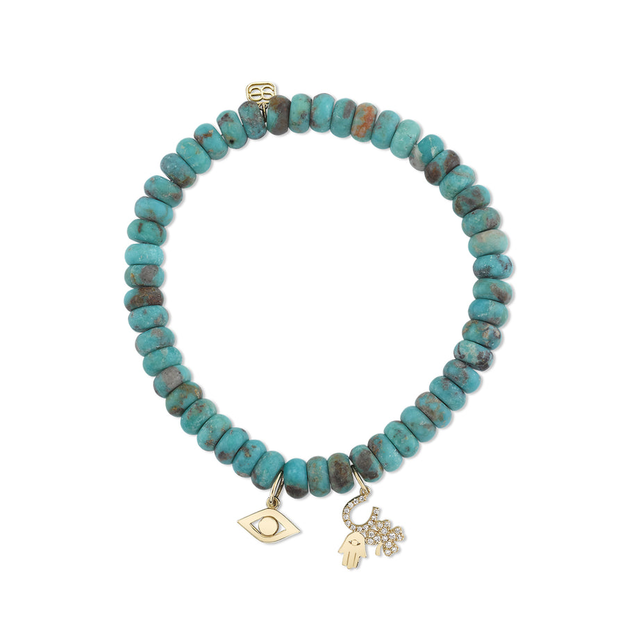 Gold & Diamond Luck & Protection Multi-Charm on Natural Turquoise - Sydney Evan Fine Jewelry
