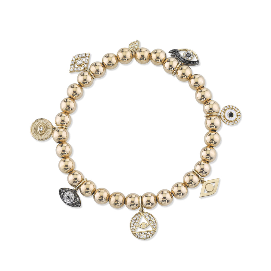Gold & Diamond Protection Multi-Charm on Gold Beads - Sydney Evan Fine Jewelry