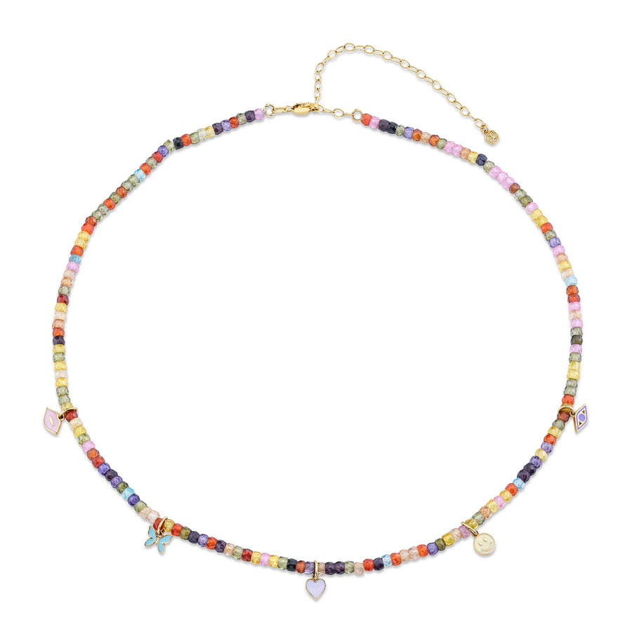Sydney Evan | Shop Sydney Evan 14K Gold & Enamel Tiny Charms Rainbow Zircon Necklace from The Little Loves Collection