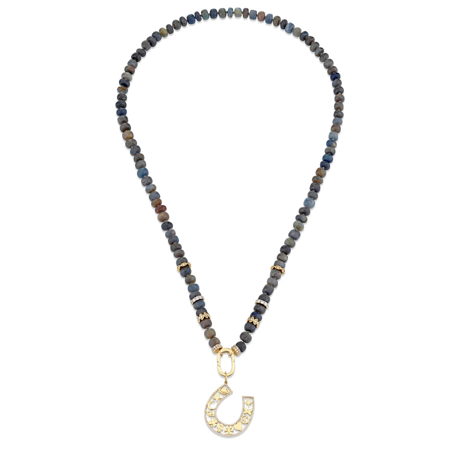 Gold & Diamond Icon Horseshoe & Multi-Rondelle Sapphire Necklace - Sydney Evan Fine Jewelry