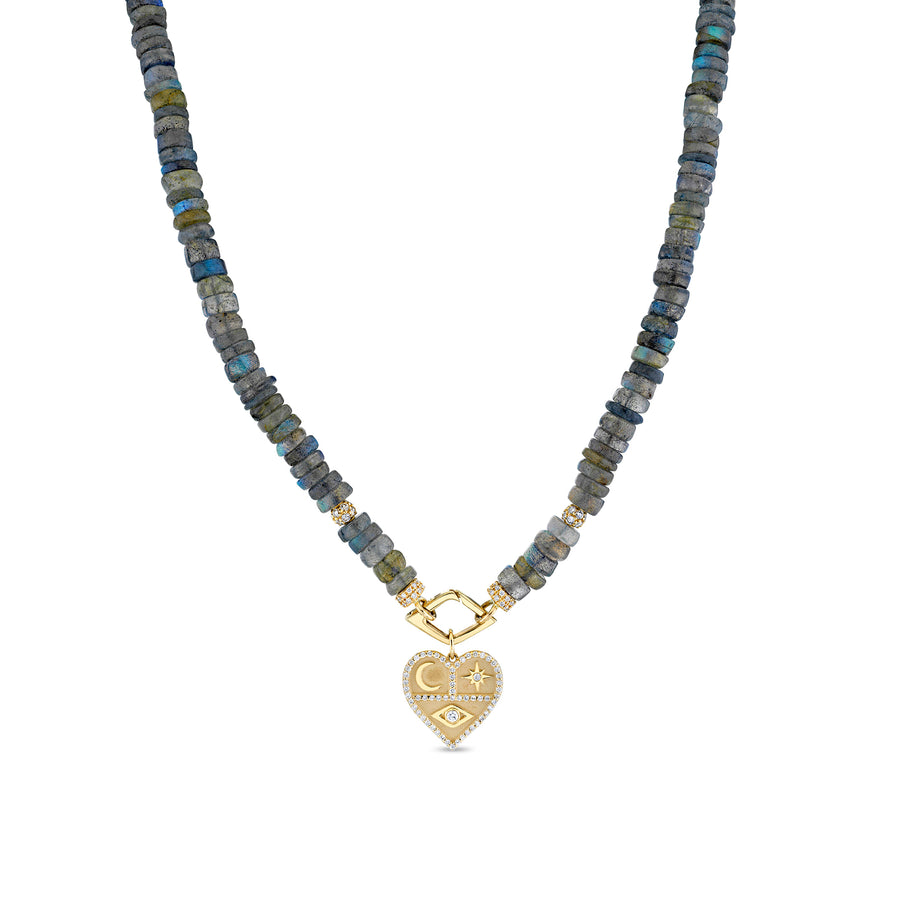 Gold & Diamond Tricon Heart Labradorite Heishi Necklace - Sydney Evan Fine Jewelry