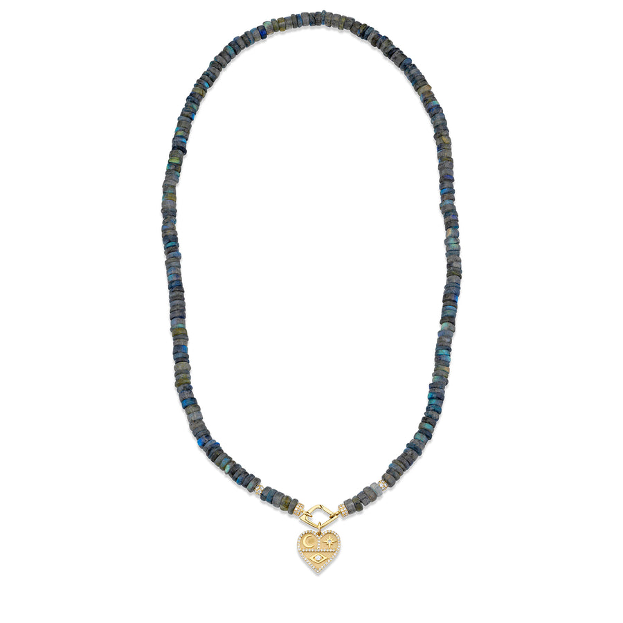 Gold & Diamond Tricon Heart Labradorite Heishi Necklace - Sydney Evan Fine Jewelry