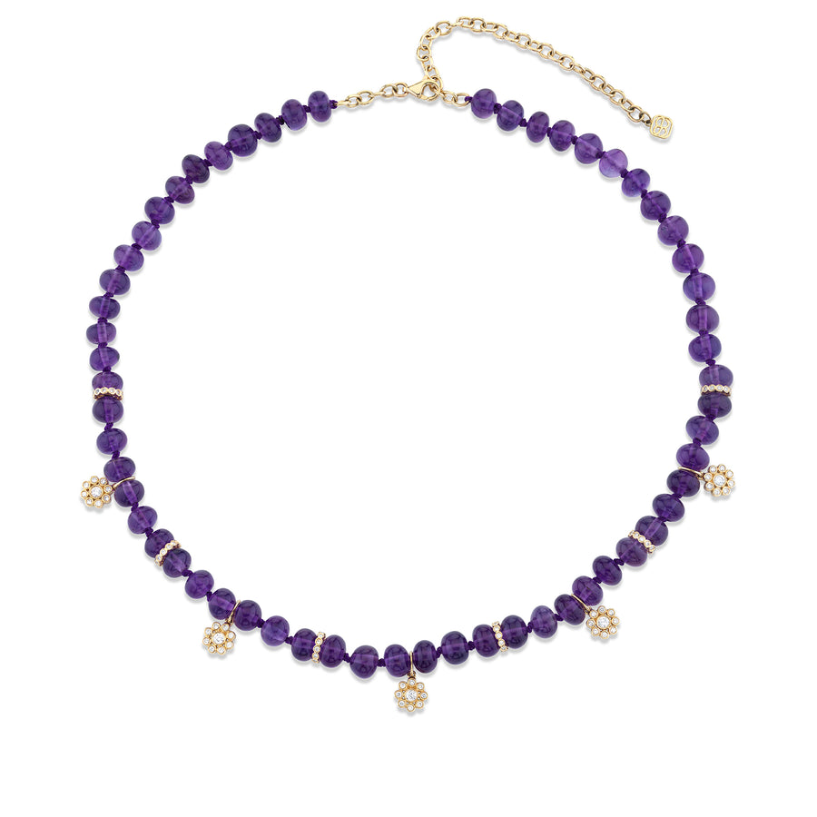 Gold & Diamond Multi Flowers & Rondelles Amethyst Necklace - Sydney Evan Fine Jewelry