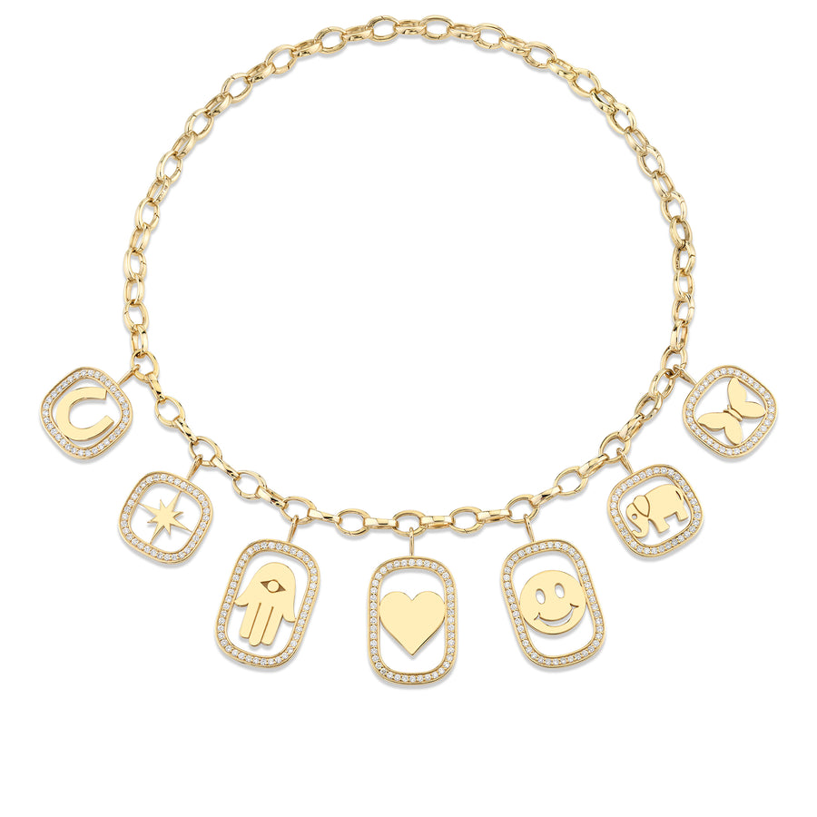 Gold & Diamond XL Open Icon Multi-Charm Necklace - Sydney Evan Fine Jewelry
