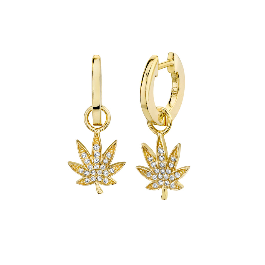 Gold & Diamond Pot Leaf Charm Hoops - Sydney Evan Fine Jewelry