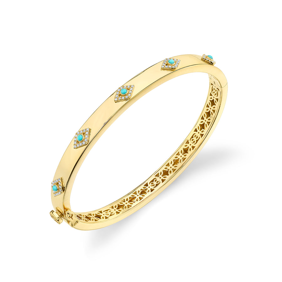 Gold & Diamond and Turquoise Multi Evil Eye Bangle - Sydney Evan Fine Jewelry