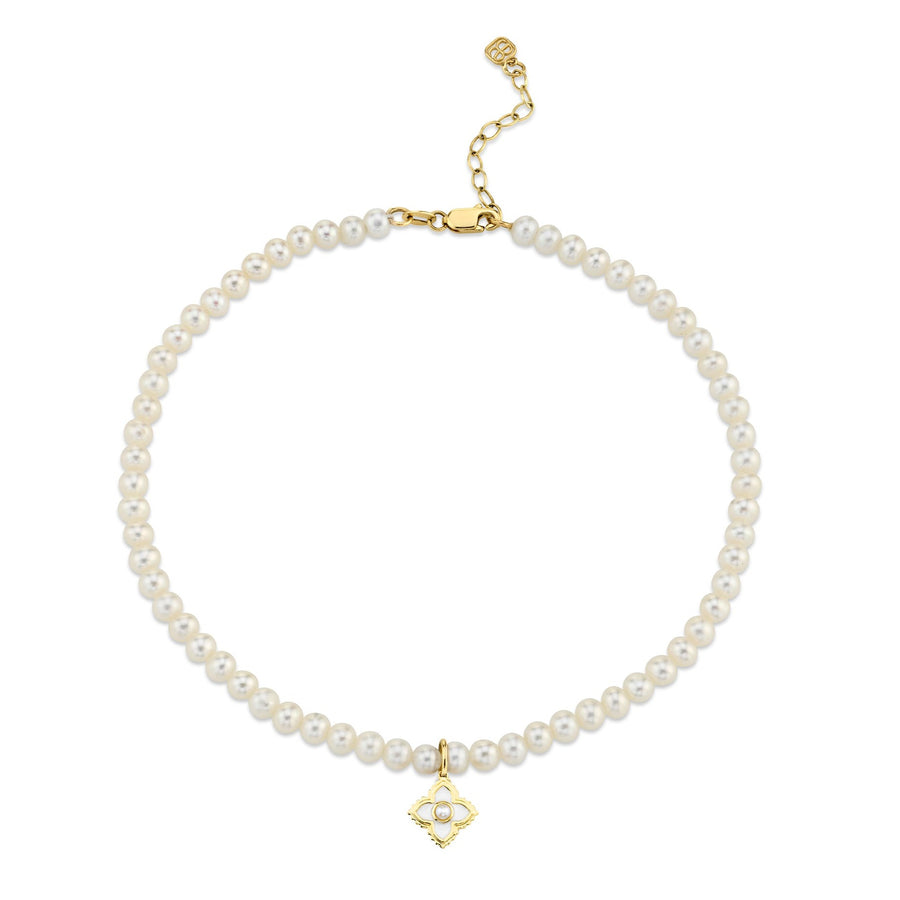 Gold & Pearl Mini Moroccan Flower Anklet on Fresh Water Pearls - Sydney Evan Fine Jewelry