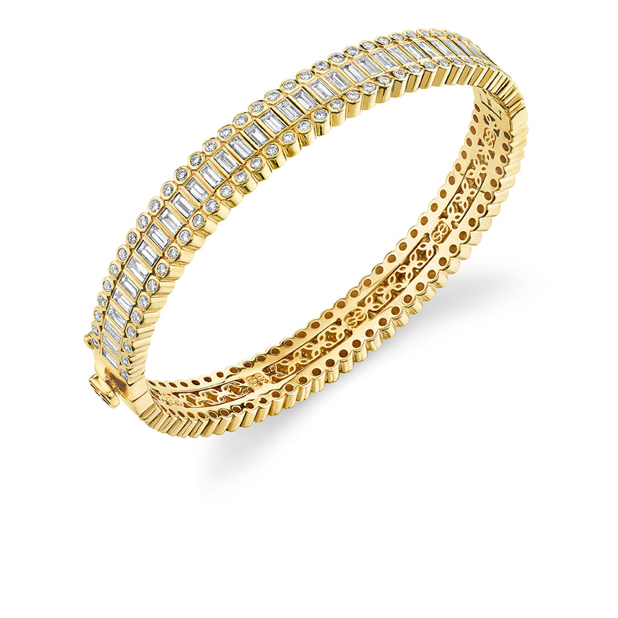 Gold & Diamond Baguette Eternity Hinge Bangle - Sydney Evan Fine Jewelry