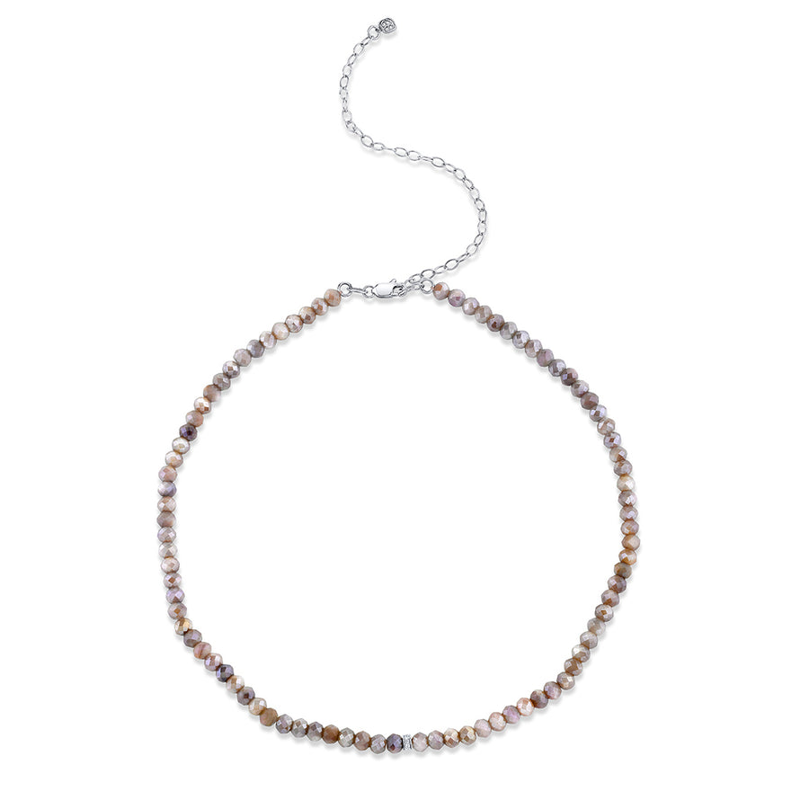 White Gold & Diamond Small Rondelle Australian Moonstone Choker - Sydney Evan Fine Jewelry