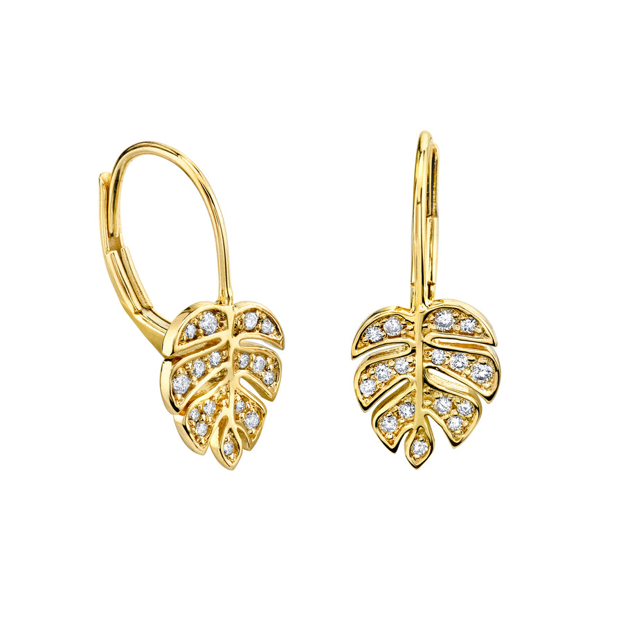 Gold & Diamond Monstera Leaf French Wire Earrings - Sydney Evan Fine Jewelry