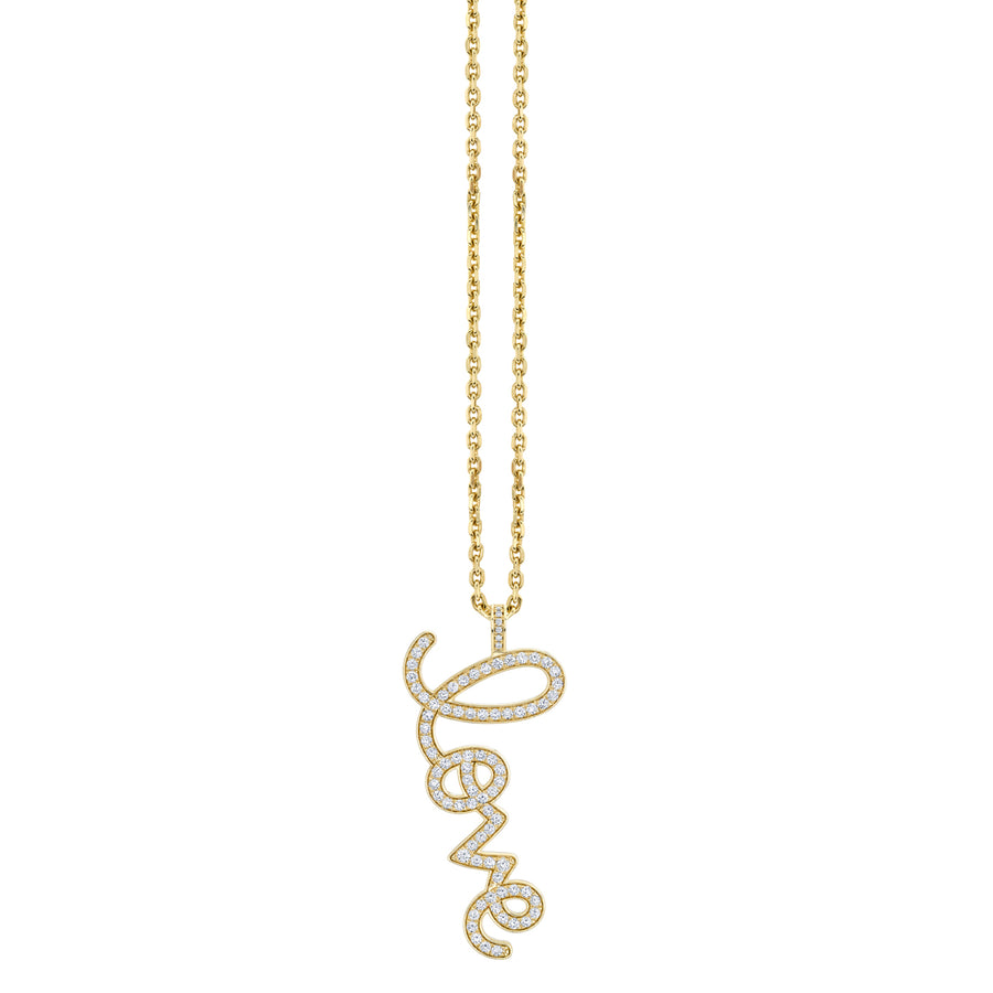 Gold & Diamond Extra Large Love Script Charm Necklace - Sydney Evan Fine Jewelry