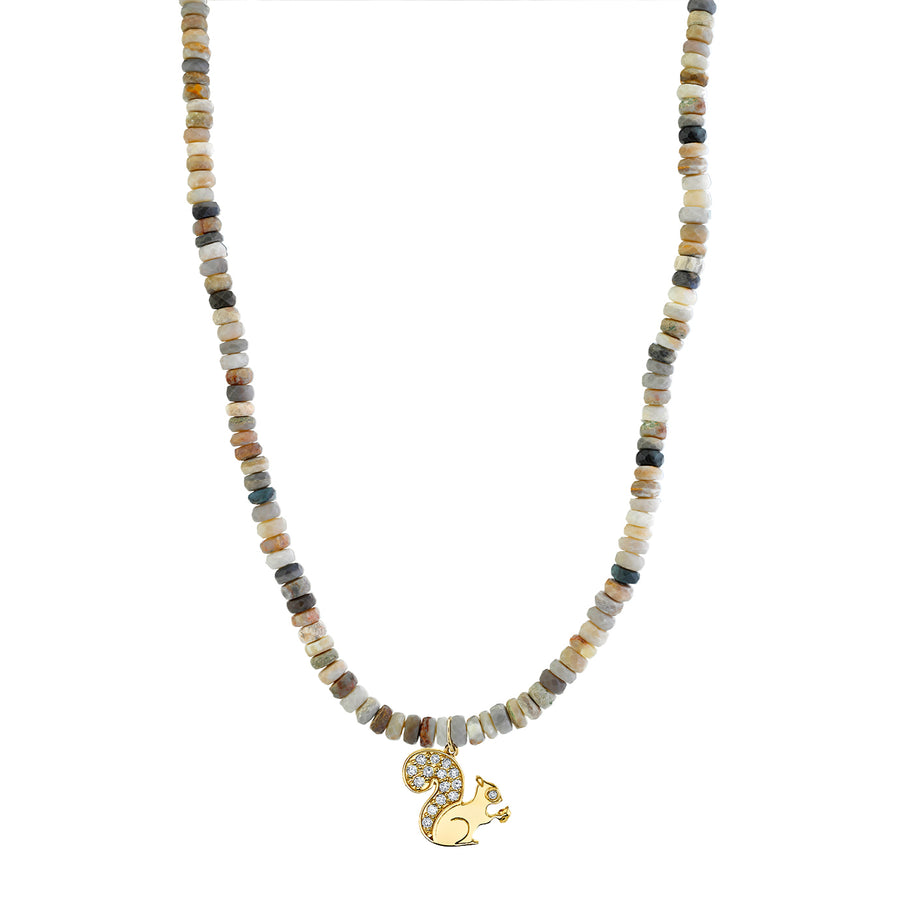Gold & Diamond Small Squirrel on Australian Opal Necklace - Sydney Evan Fine Jewelry