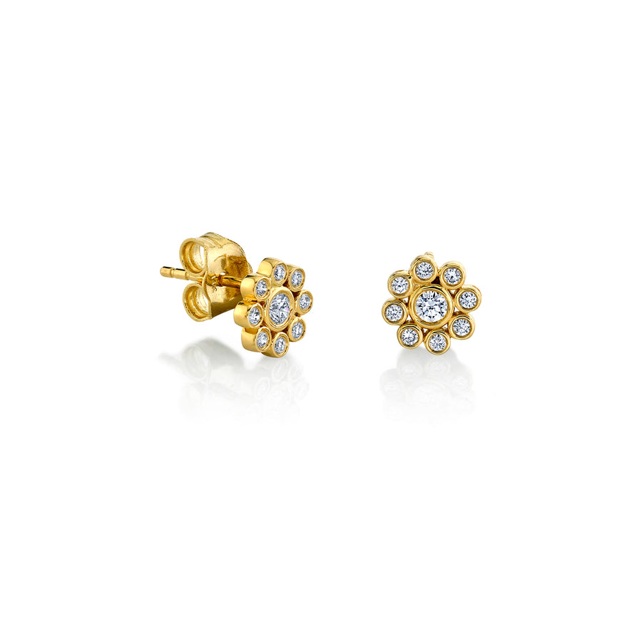 Gold & Bezel Diamond Flower Stud - Sydney Evan Fine Jewelry