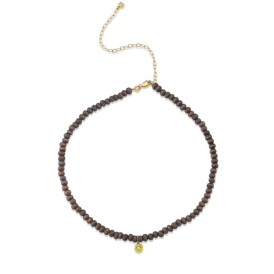 Gold & Diamond Enamel Single Stone Wood Necklace - Sydney Evan Fine Jewelry