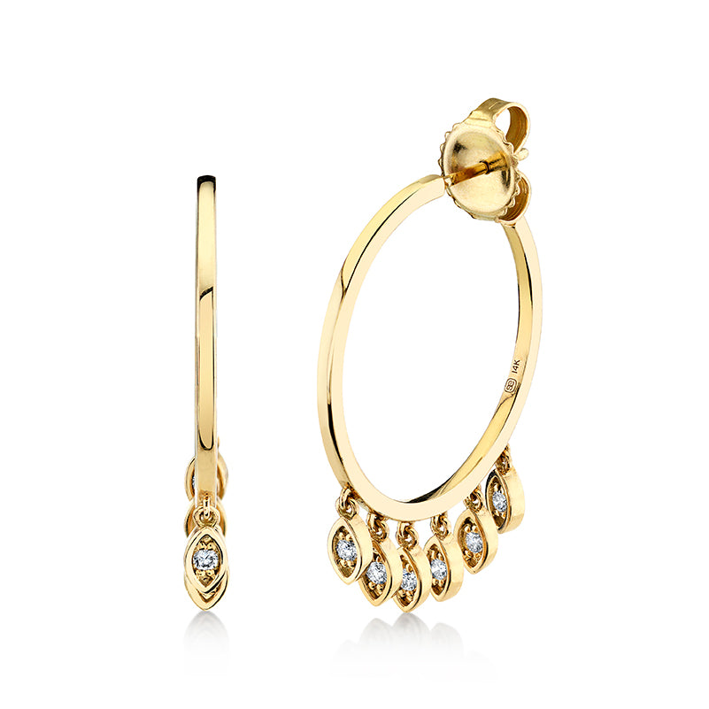 Gold & Diamond Medium Marquise Eye Fringe Hoops - Sydney Evan Fine Jewelry